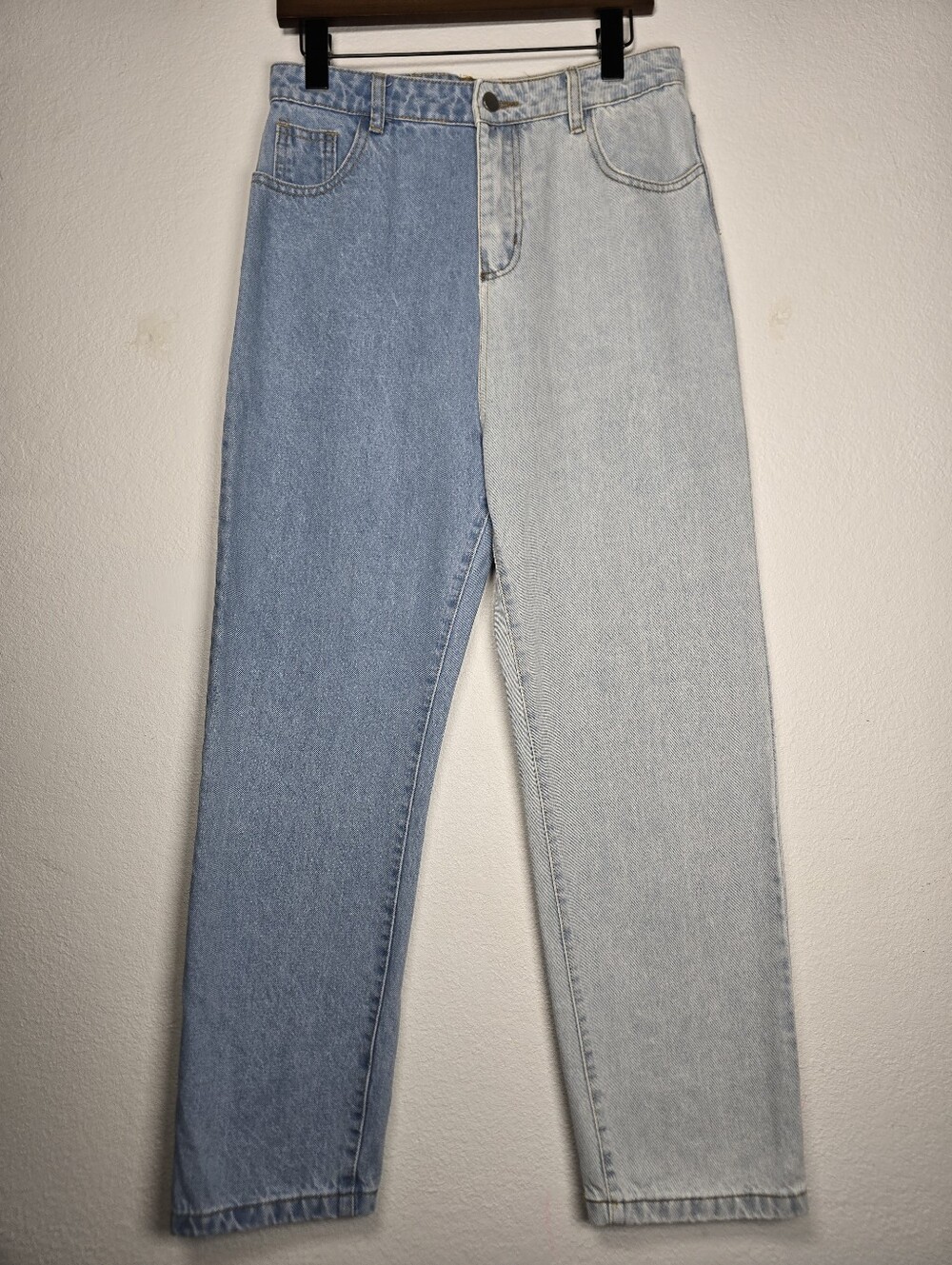 Cloud Ten Two Tone Split Wash Straight Leg Jeans Colorblock High Rise Size L